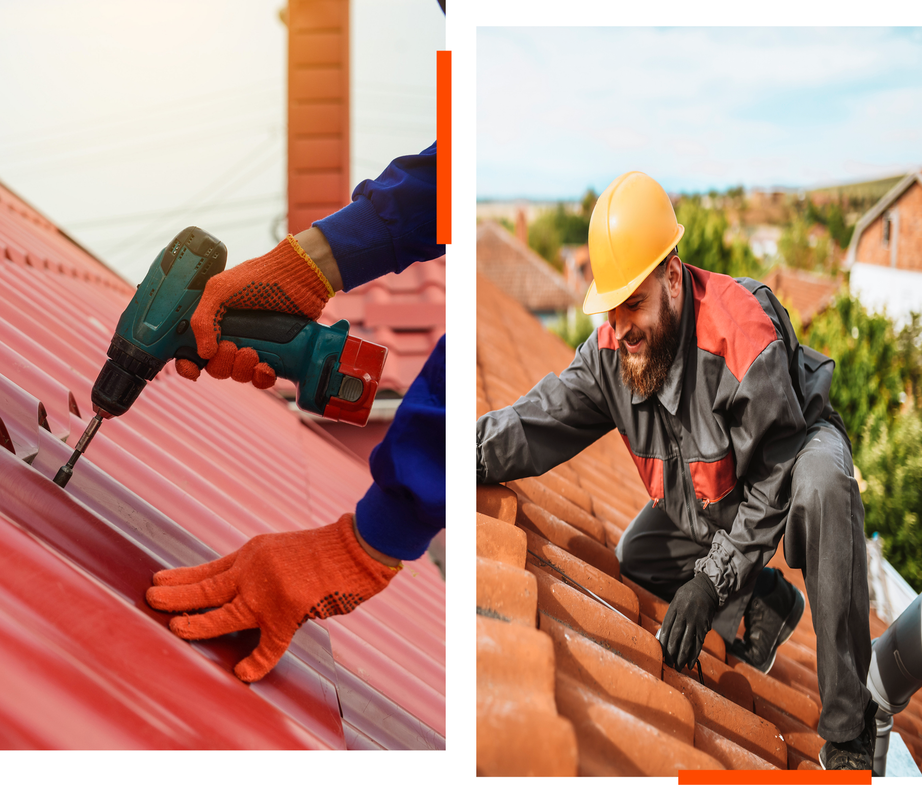 Worker using drill on metal roof