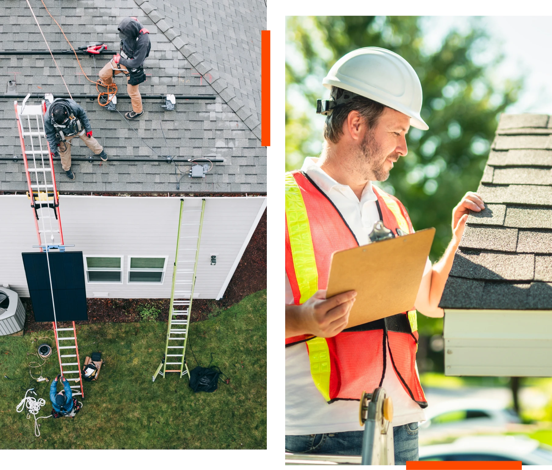 Workers installing rooftop solar panels